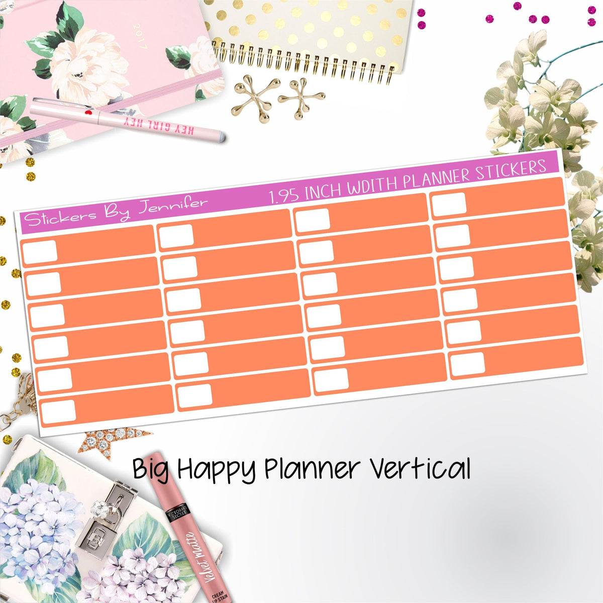 Labels 1.95 inch Width Quarter Boxes 586 for Big Happy Planner Vertical Planner Stickers