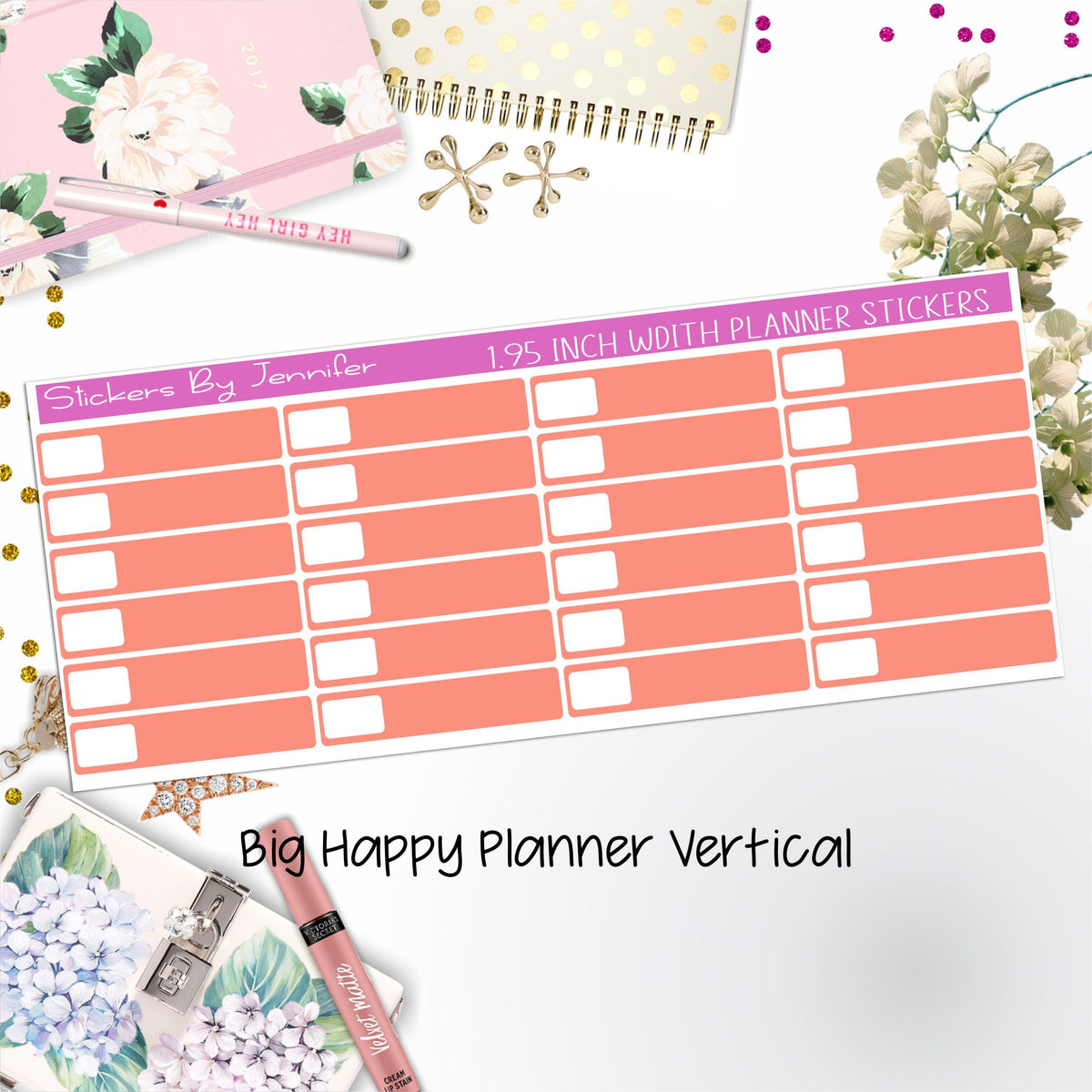 Labels 1.95 inch Width Quarter Boxes 587 for Big Happy Planner Vertical Planner Stickers