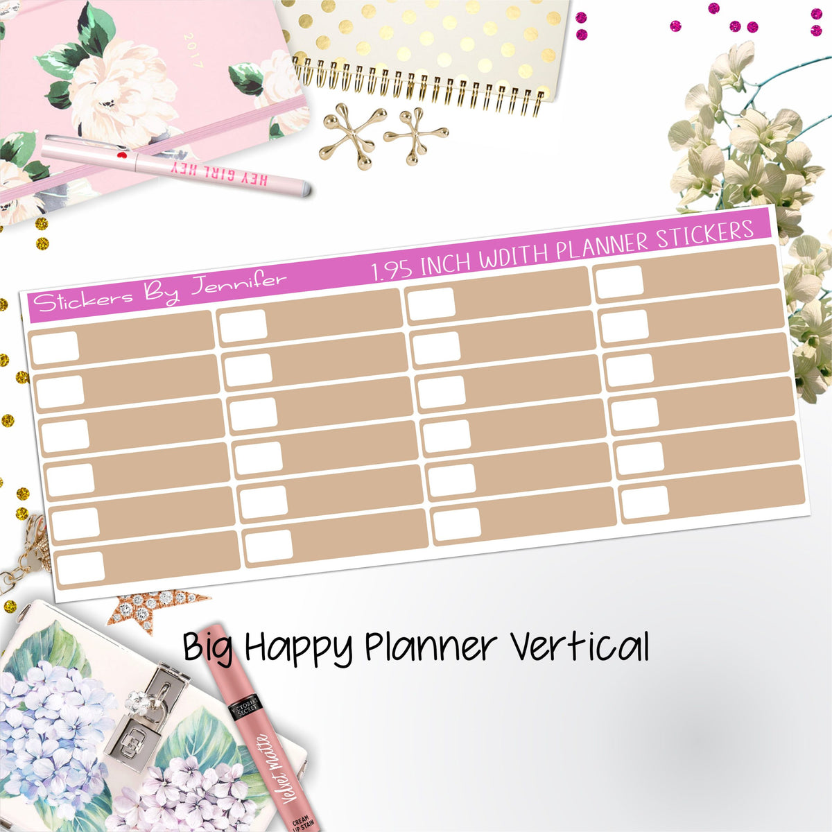 Labels 1.95 inch Width Quarter Boxes 592 for Big Happy Planner Vertical Planner Stickers