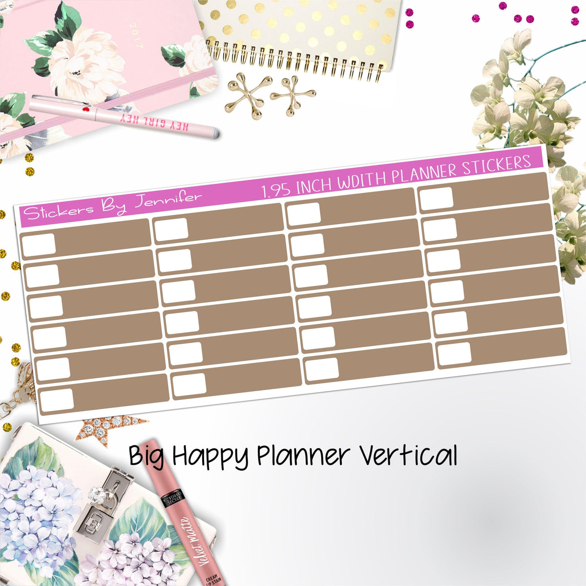Labels 1.95 inch Width Quarter Boxes 593 for Big Happy Planner Vertical Planner Stickers