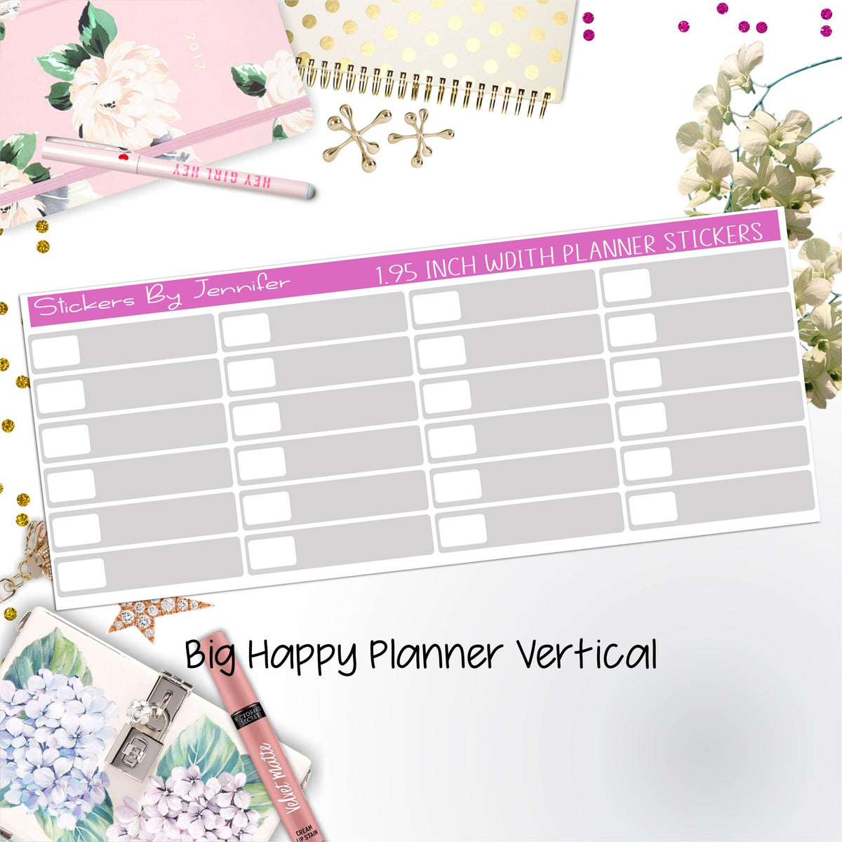 Labels 1.95 inch Width Quarter Boxes 597 for Big Happy Planner Vertical Planner Stickers