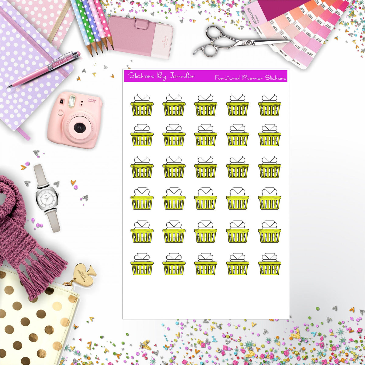 Laundry Basket Stickers, Planner Stickers, Journal Stickers, Functional Planner Stickers, Stationary Stickers