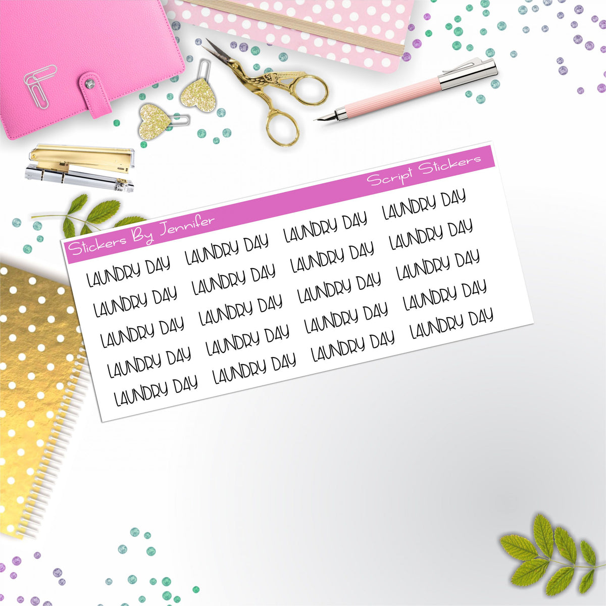 Laundry Day Script Stickers, Typography Stickers, Planner Stickers