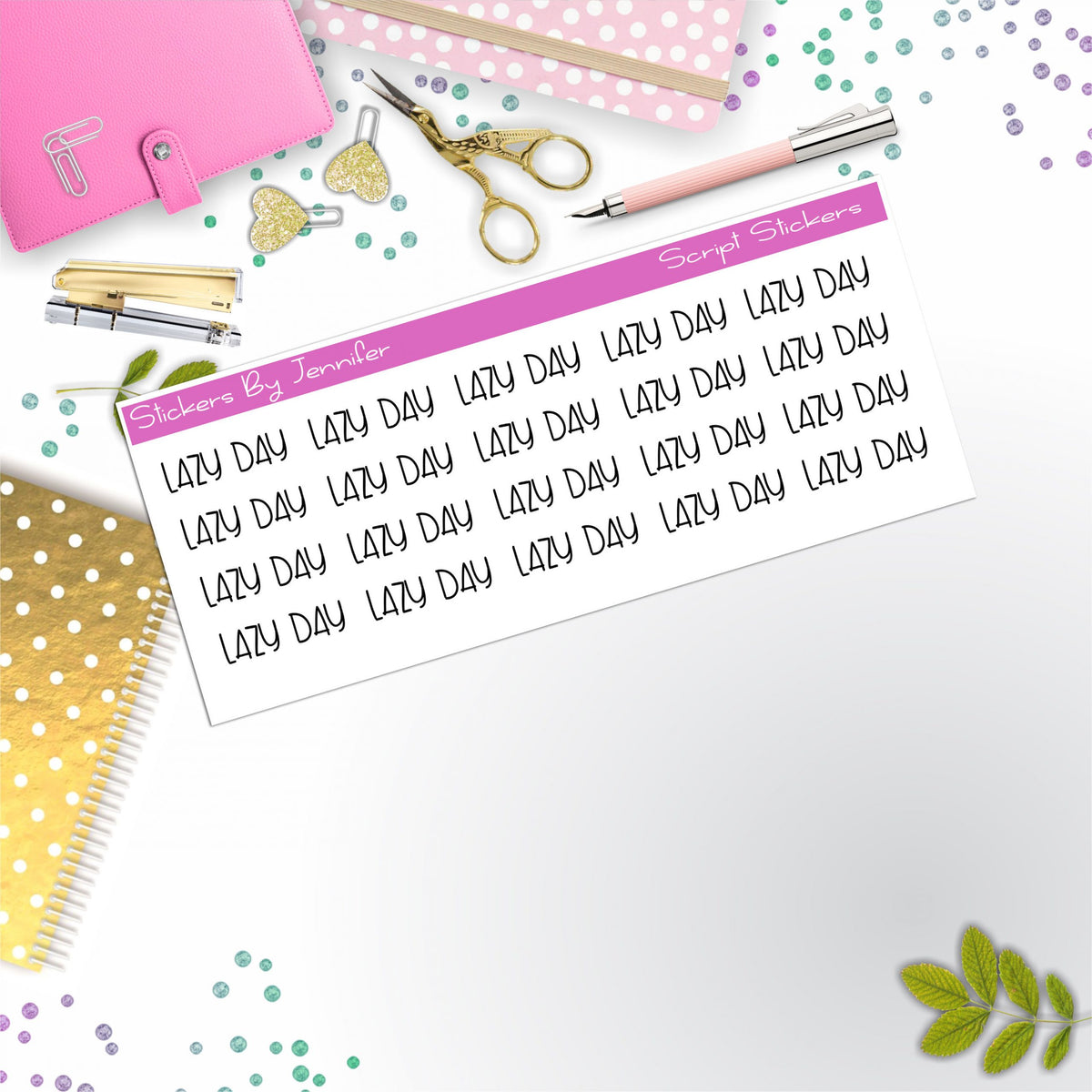 Lazy Day Script Stickers, Typography Stickers, Planner Stickers