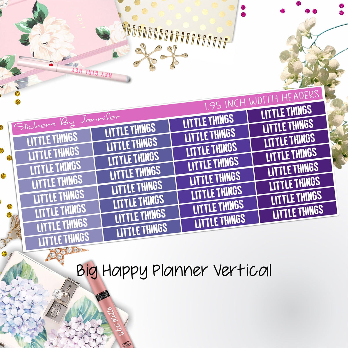 Little Things Headers 1.95 inch Width 451 for Big Happy Planner Vertical Planner Stickers