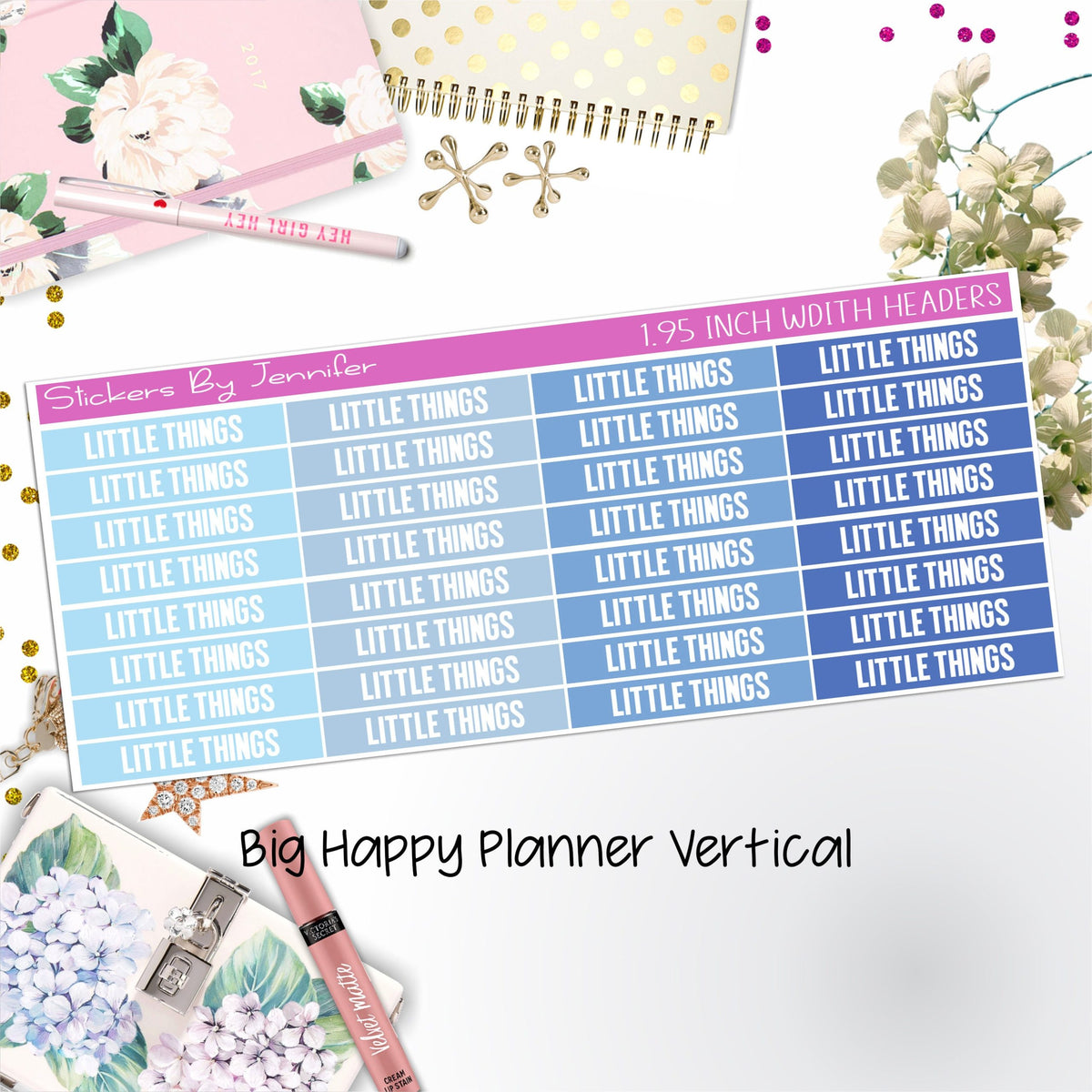 Little Things Headers 1.95 inch Width 454 for Big Happy Planner Vertical Planner Stickers