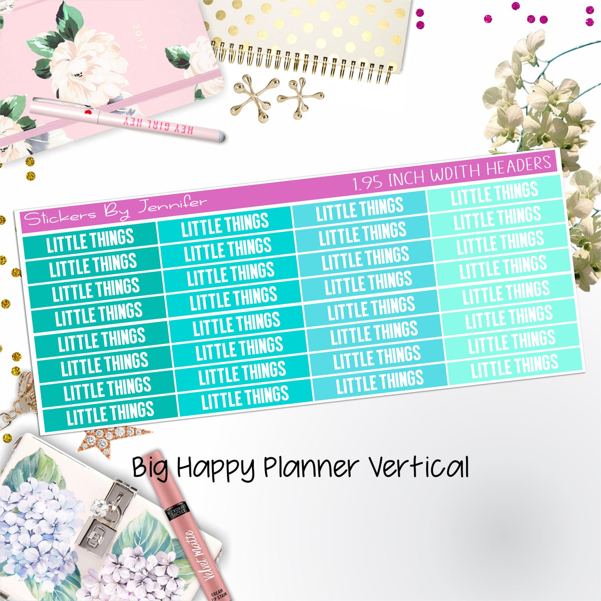 Little Things Headers 1.95 inch Width 456 for Big Happy Planner Vertical Planner Stickers