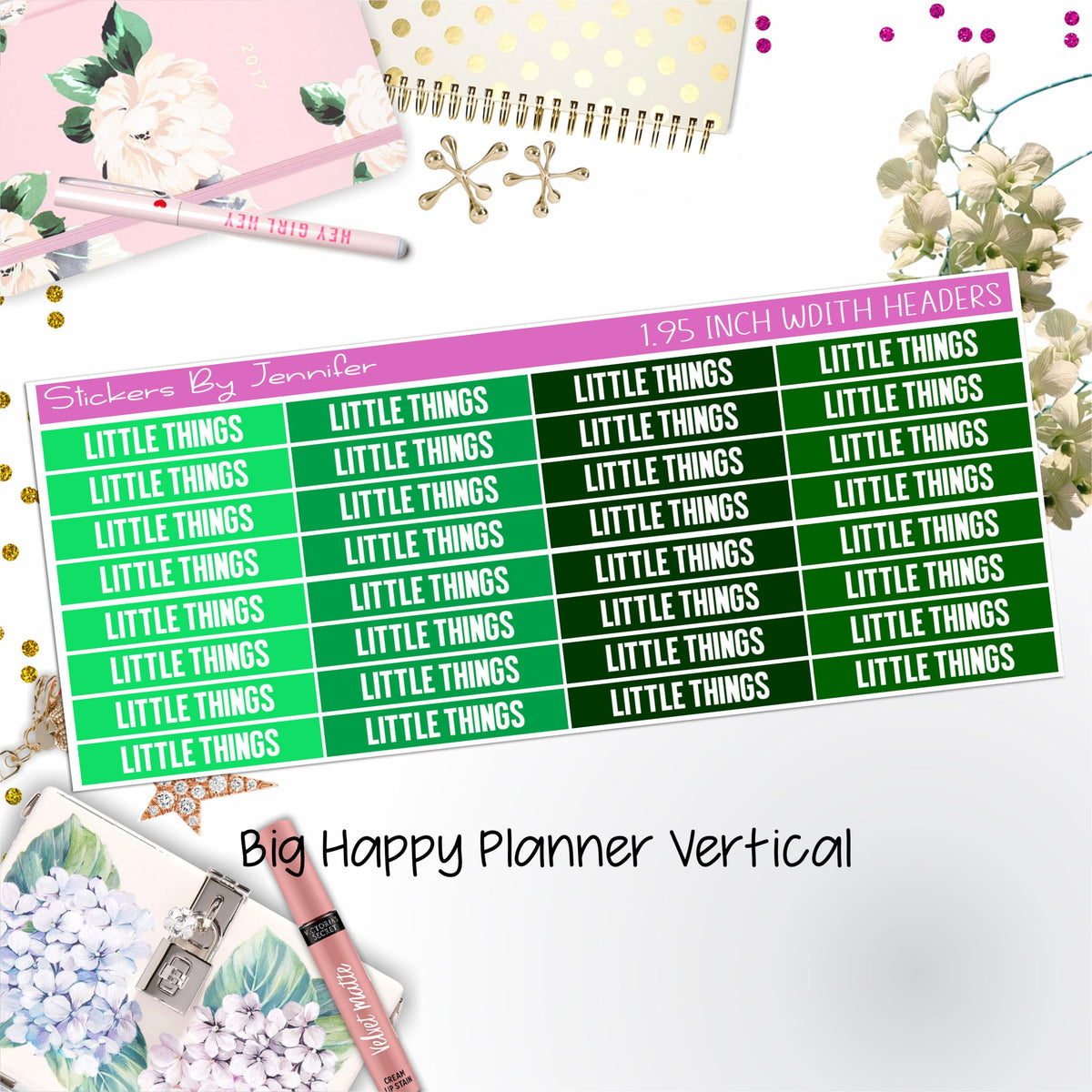 Little Things Headers 1.95 inch Width 458 for Big Happy Planner Vertical Planner Stickers