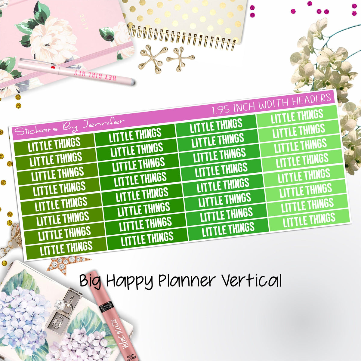Little Things Headers 1.95 inch Width 459 for Big Happy Planner Vertical Planner Stickers