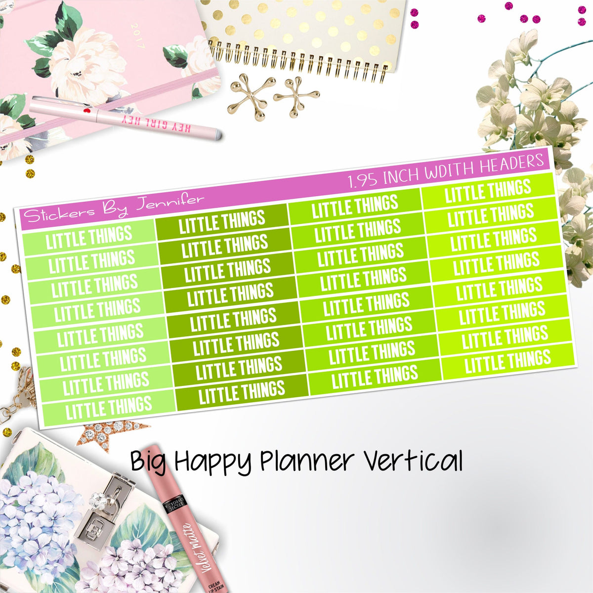 Little Things Headers 1.95 inch Width 460 for Big Happy Planner Vertical Planner Stickers