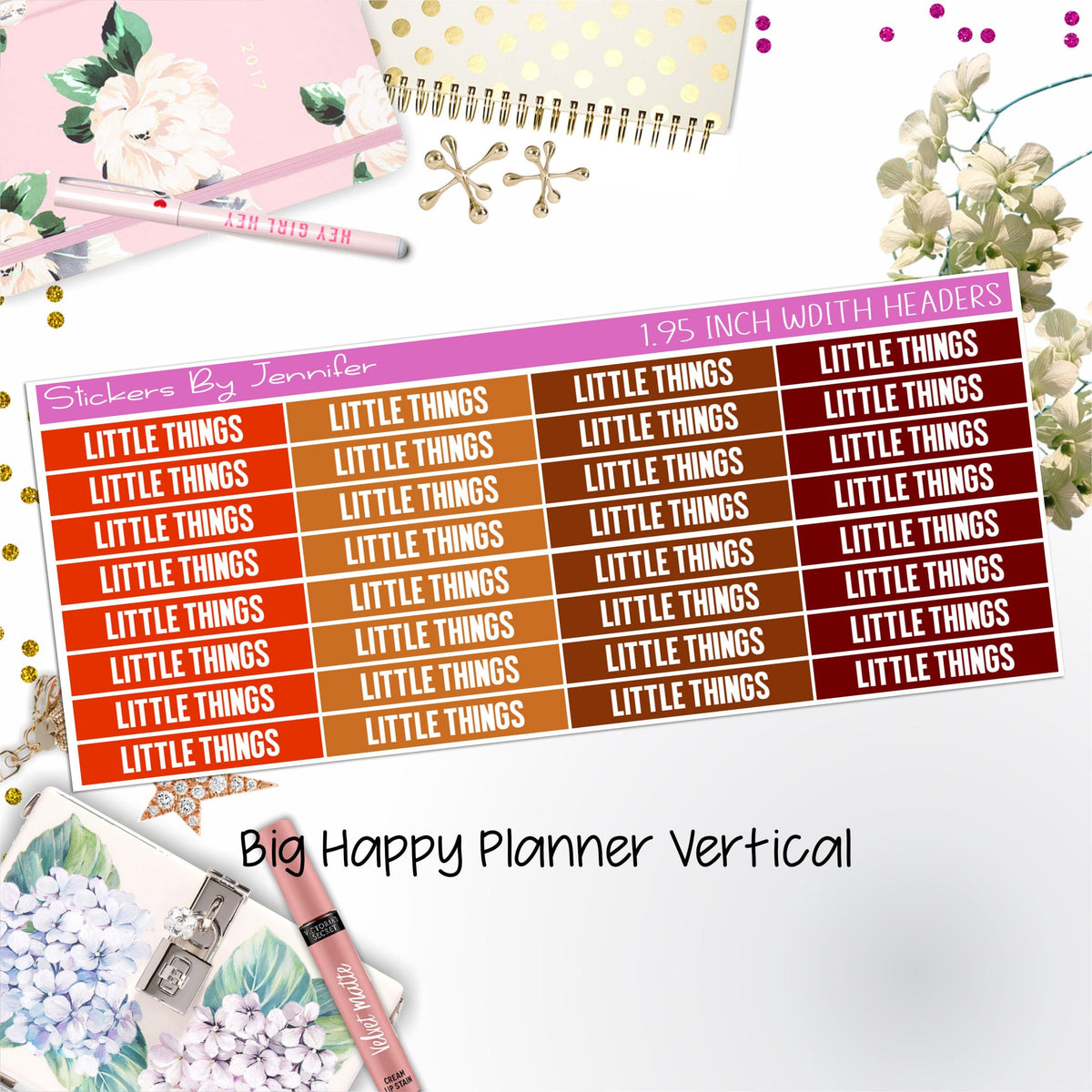 Little Things Headers 1.95 inch Width 463 for Big Happy Planner Vertical Planner Stickers