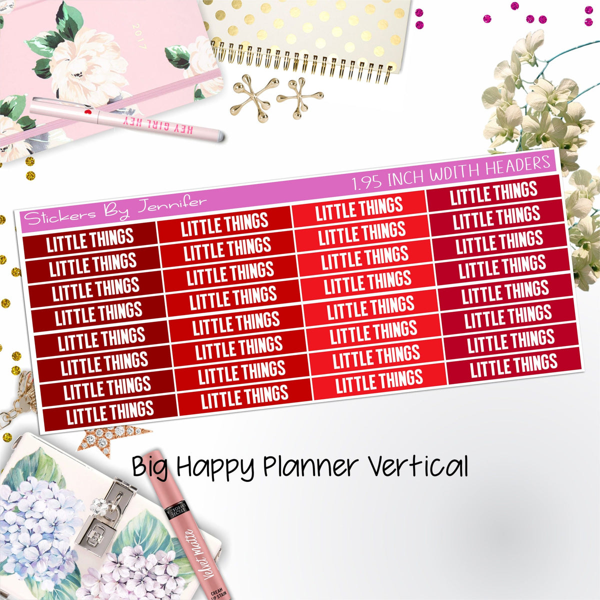 Little Things Headers 1.95 inch Width 464 for Big Happy Planner Vertical Planner Stickers