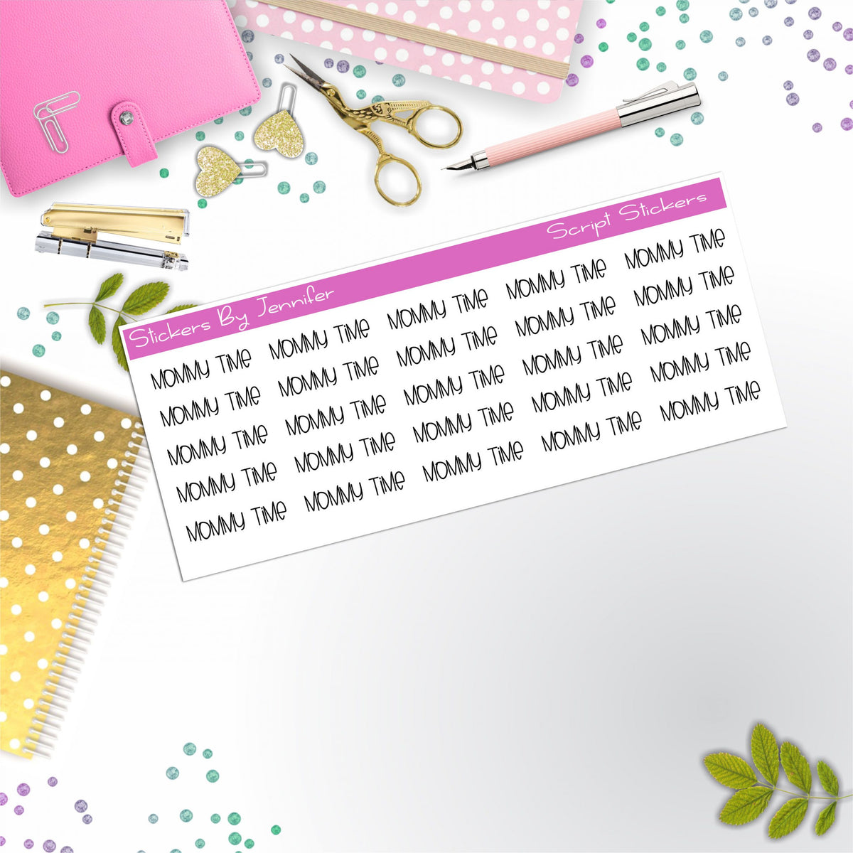 Mommy Time Script Stickers, Typography Stickers, Planner Stickers