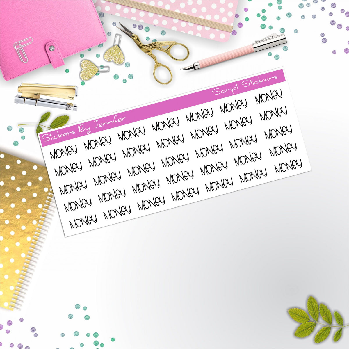 Money Script Stickers, Typography Stickers, Planner Stickers