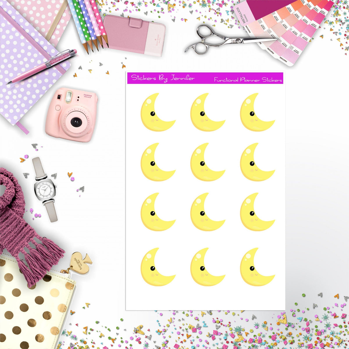 Moon Stickers, Planner Stickers, Journal Stickers, Functional Planner Stickers, Stationary Stickers