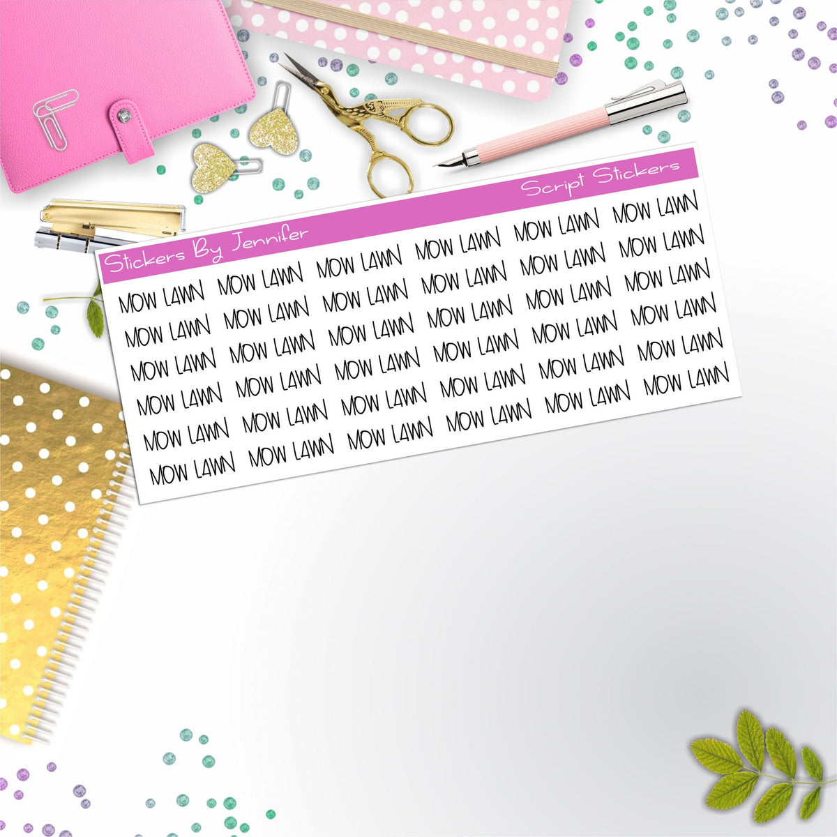 Mow Lawn Script Stickers, Typography Stickers, Planner Stickers