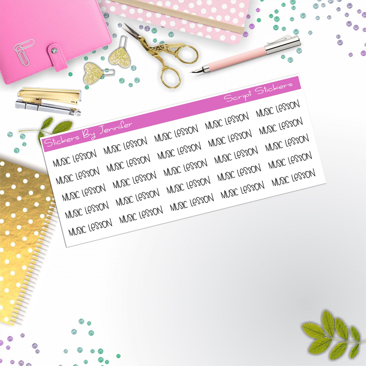 Music Lesson Script Stickers, Typography Stickers, Planner Stickers