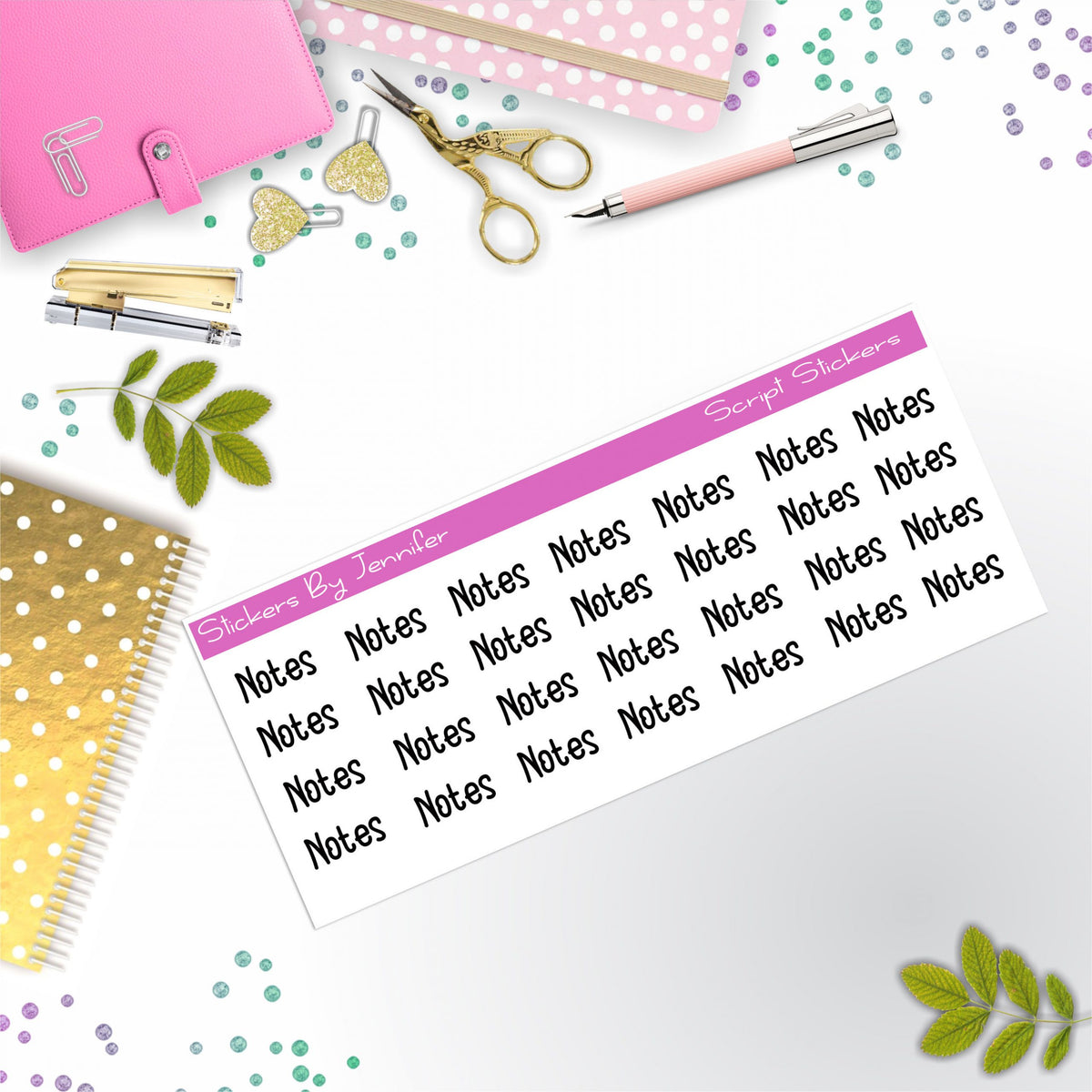 Notes Script Stickers, Typography Stickers, Planner Stickers, Journal Stickers, Functional Planner Stickers, Stationary Stickers