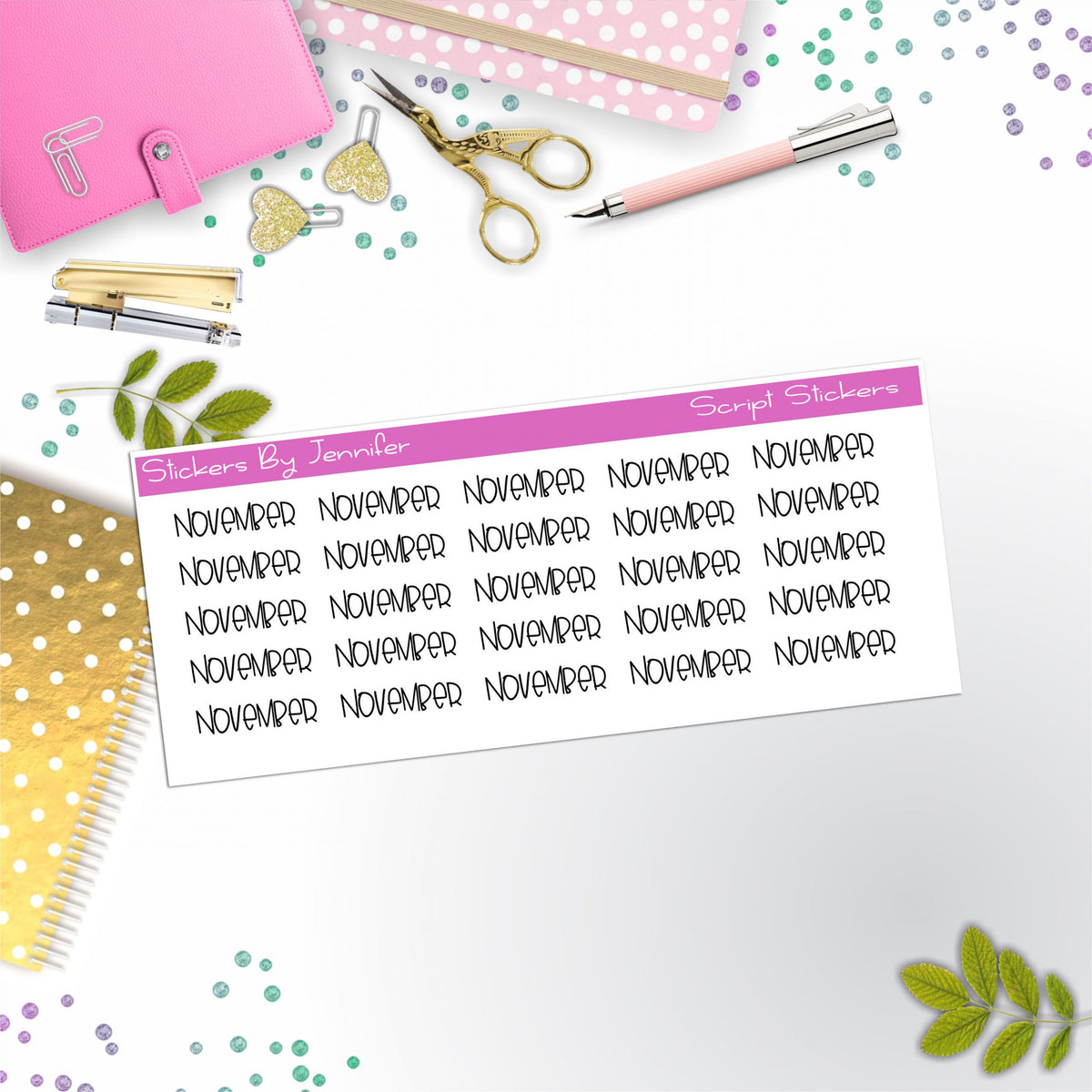 November Script Stickers, Typography Stickers, Planner Stickers