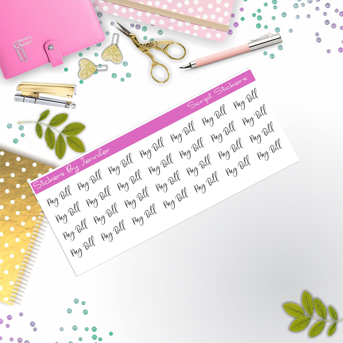 Pay Bill Script Stickers, Typography Stickers, Planner Stickers, Journal Stickers, Functional Planner Stickers, Stationary Stickers