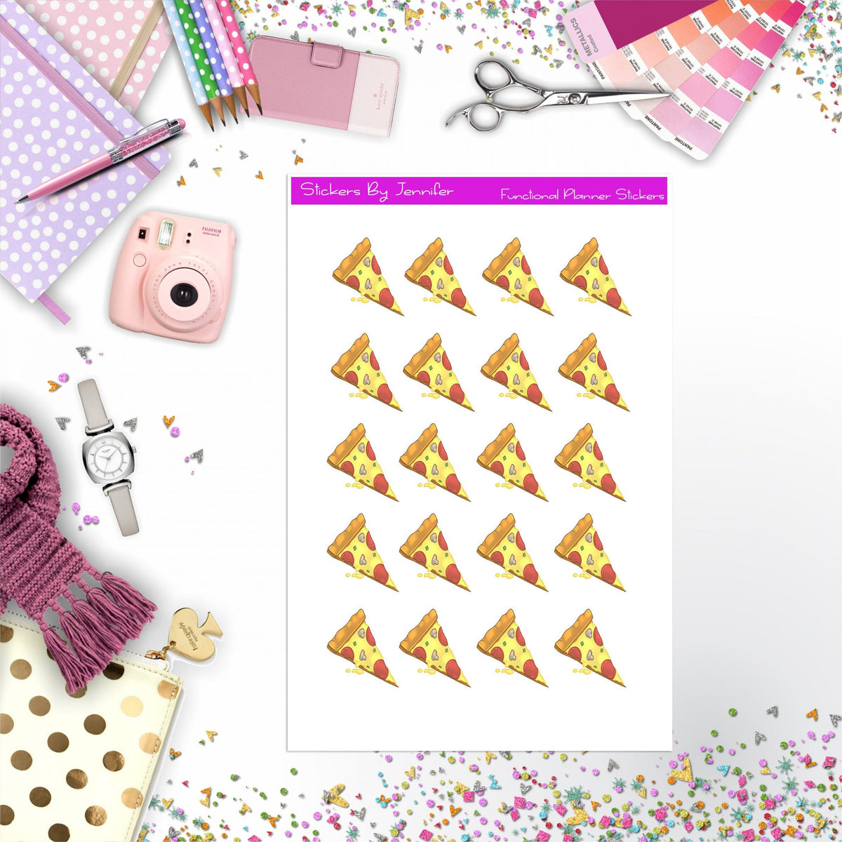 Pizza Slice Stickers, Planner Stickers, Journal Stickers, Functional Planner Stickers, Stationary Stickers