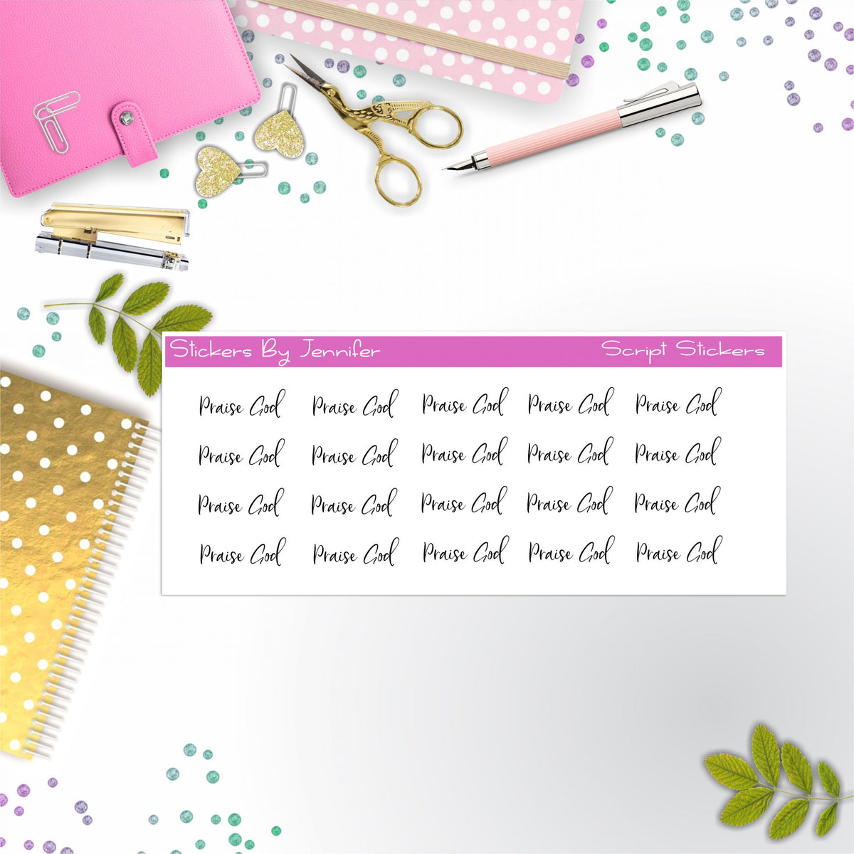 Praise God Script Stickers, Typography Stickers, Planner Stickers, Journal Stickers, Functional Planner Stickers, Stationary Stickers