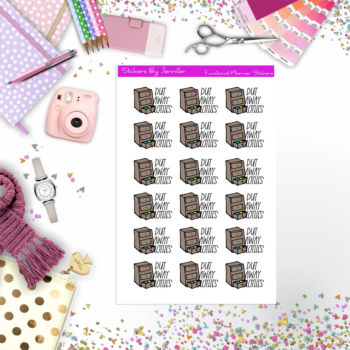 Put Away Clothes Stickers, Planner Stickers, Journal Stickers, Functional Planner Stickers, Stationary Stickers