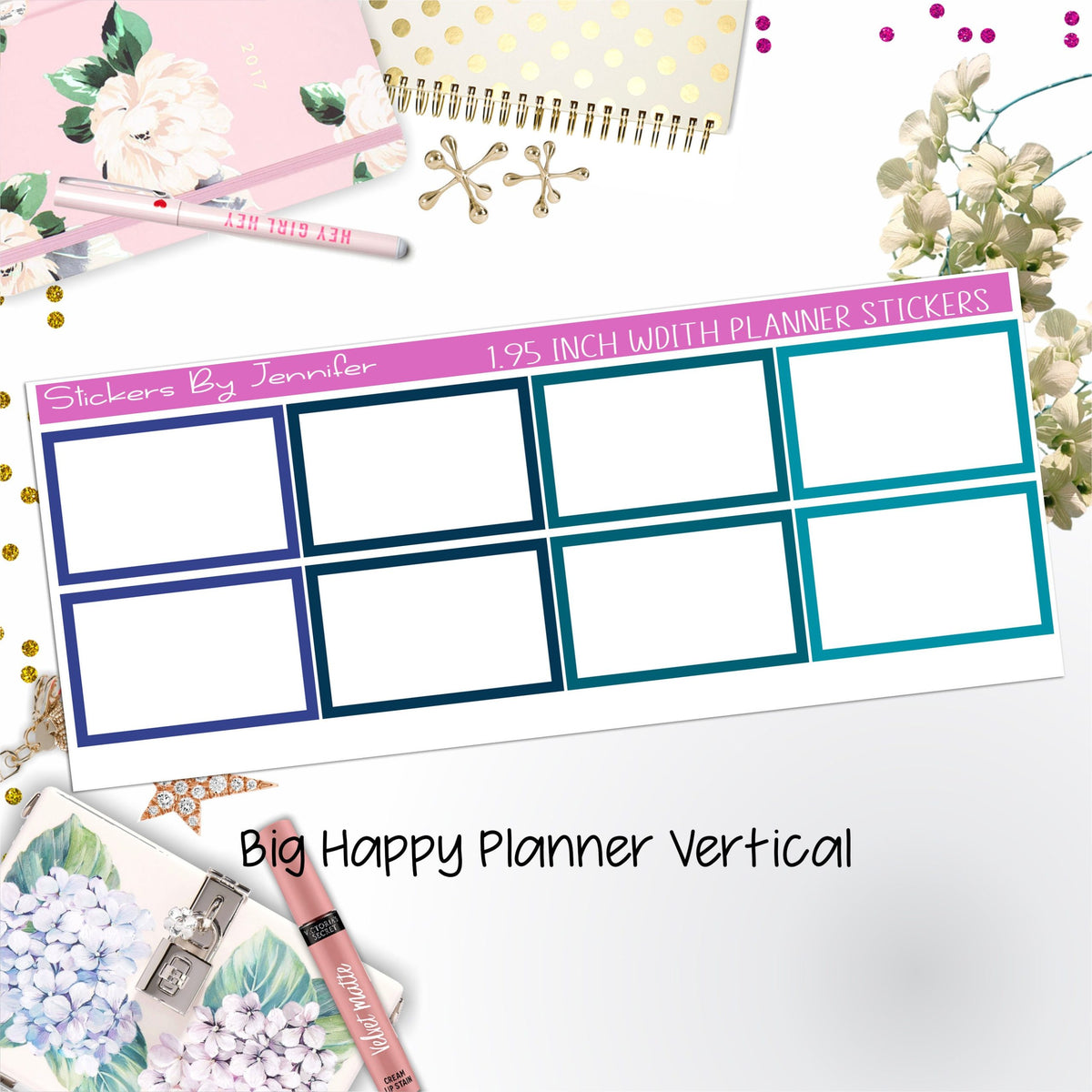 Rectangle 1.95 inch Width Half Boxes 430 for Big Happy Planner Vertical Planner Stickers