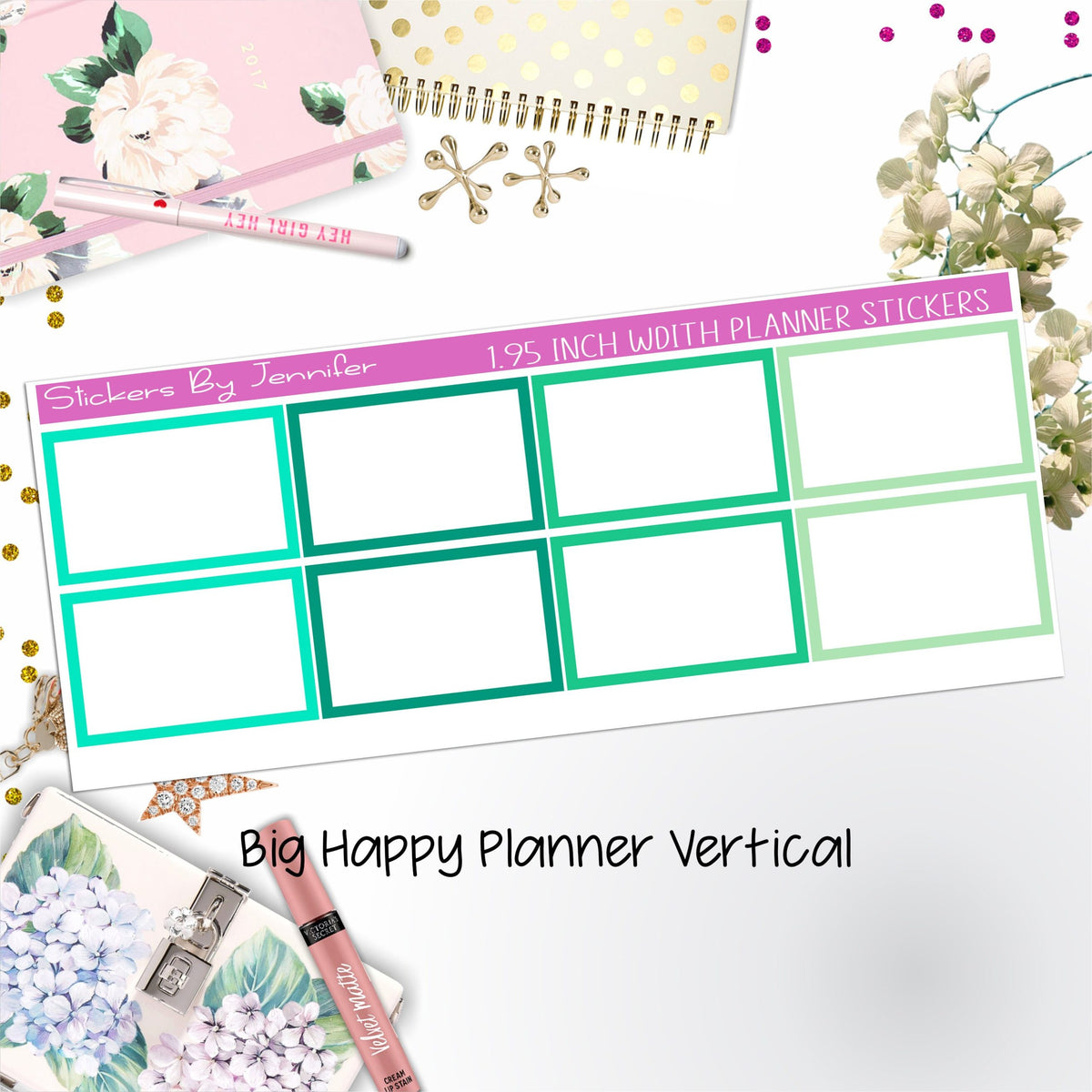Rectangle 1.95 inch Width Half Boxes 432 for Big Happy Planner Vertical Planner Stickers