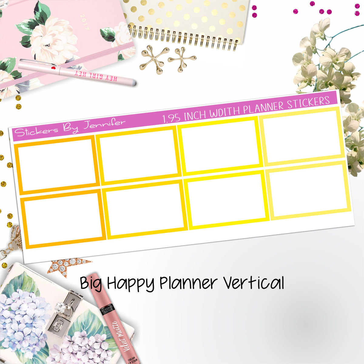 Rectangle 1.95 inch Width Half Boxes 436 for Big Happy Planner Vertical Planner Stickers