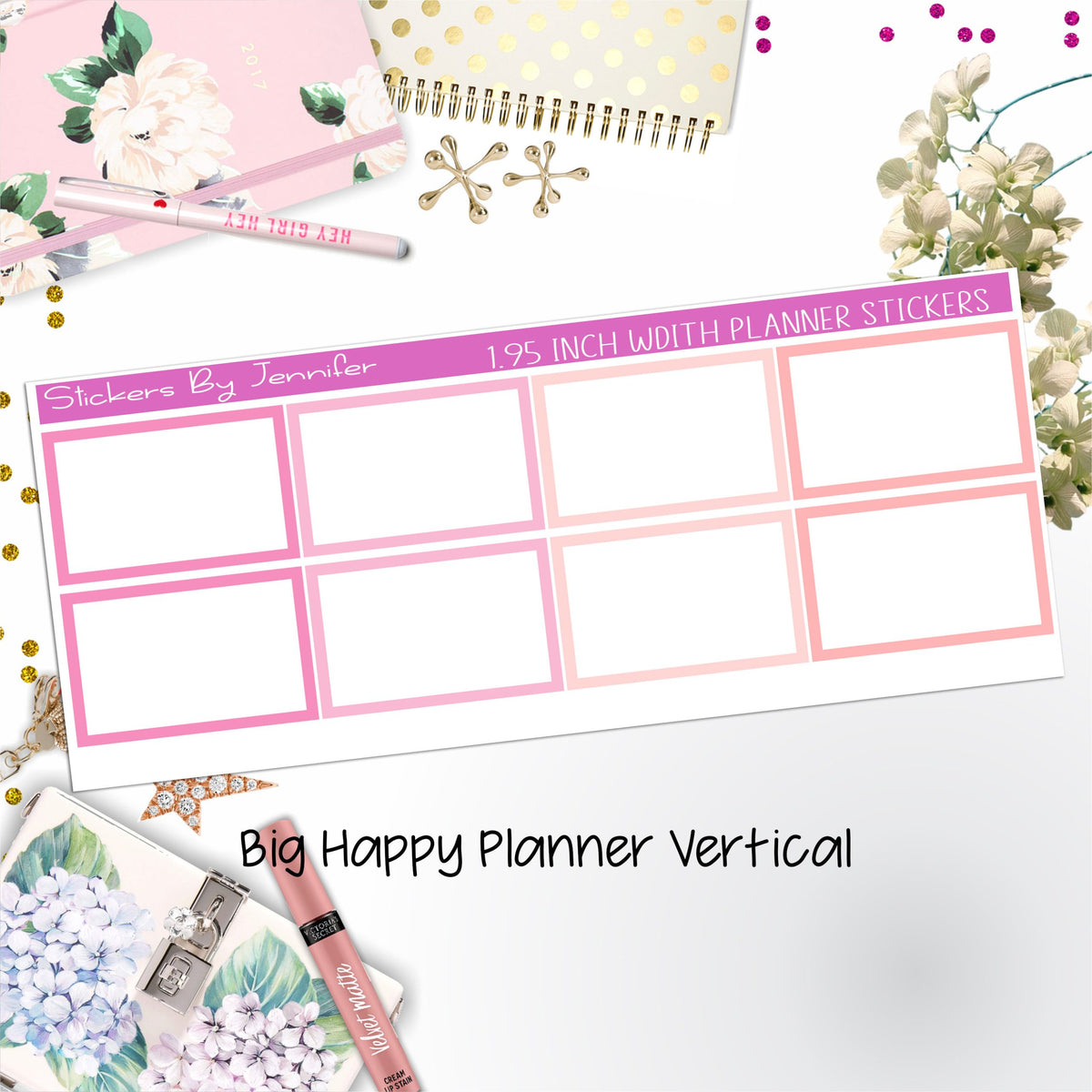 Rectangle 1.95 inch Width Half Boxes 445 for Big Happy Planner Vertical Planner Stickers