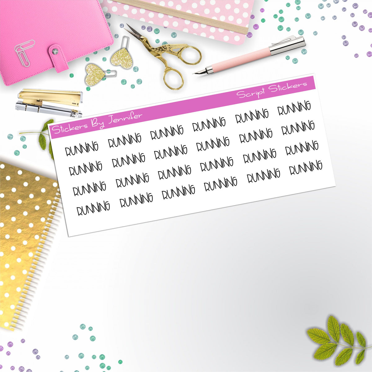 Running Script Stickers, Typography Stickers, Planner Stickers