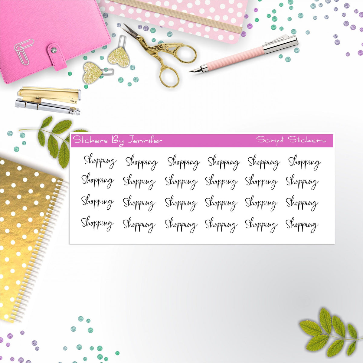 Shopping Script Stickers, Typography Stickers, Planner Stickers, Journal Stickers, Functional Planner Stickers, Stationary Stickers