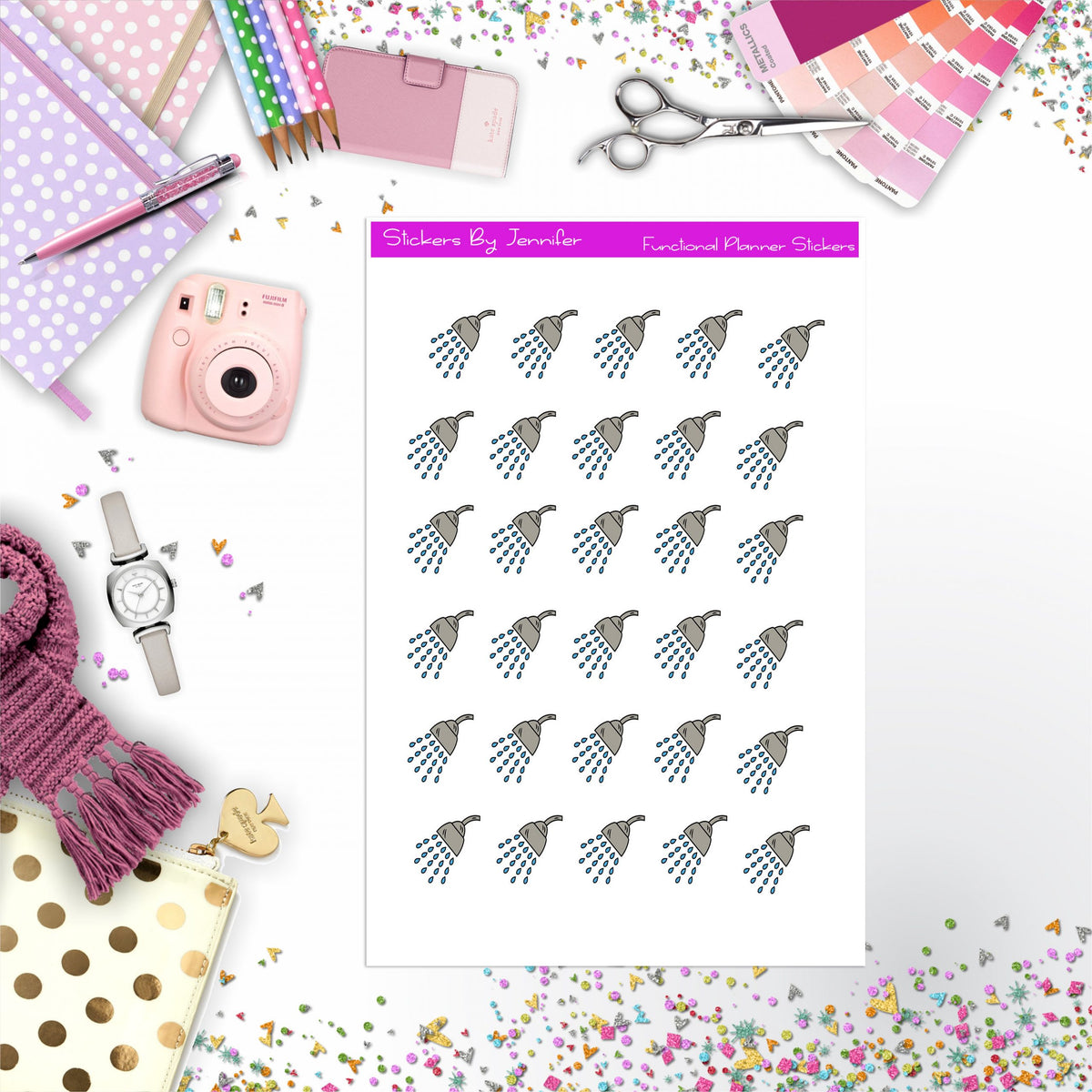 Shower Stickers, Planner Stickers, Journal Stickers, Functional Planner Stickers, Stationary Stickers