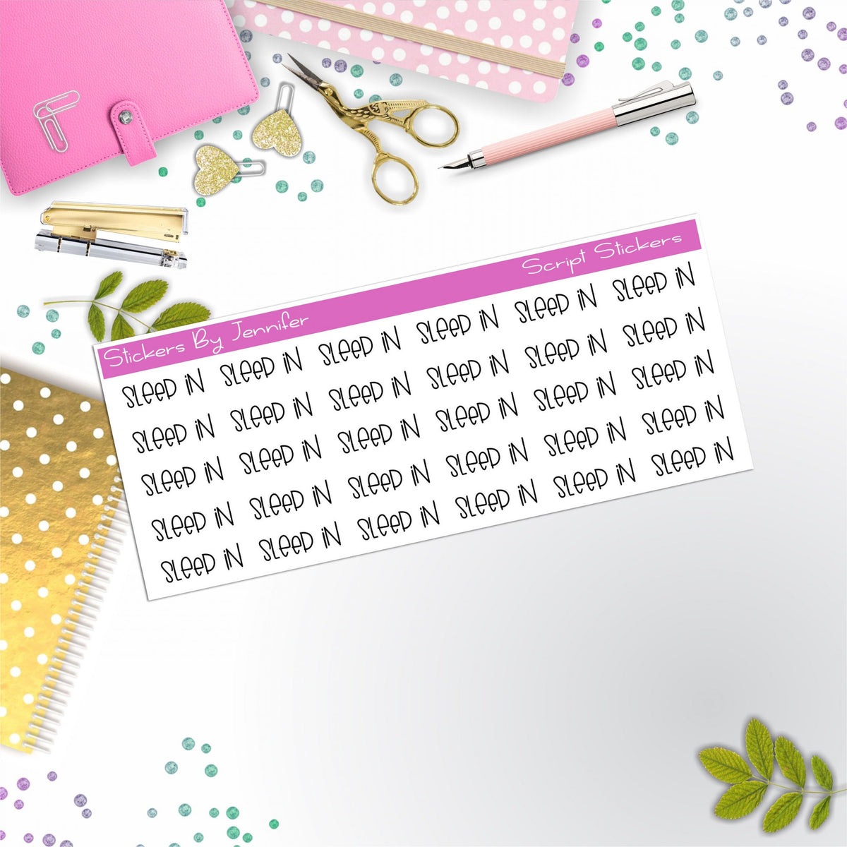 Sleep In Script Stickers, Typography Stickers, Planner Stickers