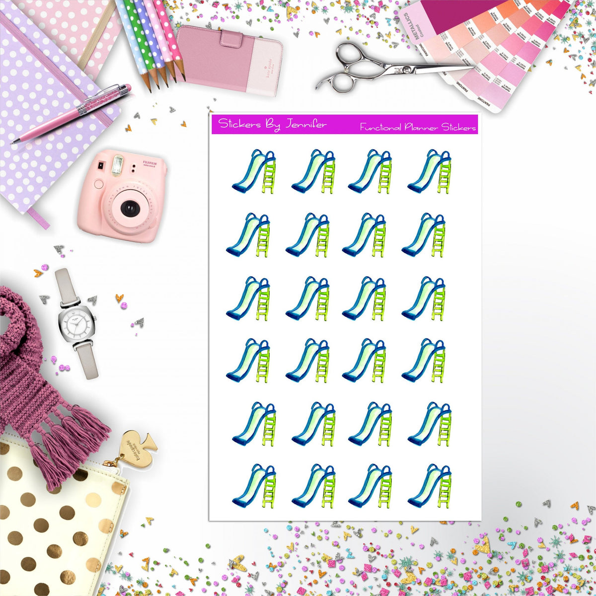 Slide Play Date Stickers, Planner Stickers, Journal Stickers, Functional Planner Stickers, Stationary Stickers
