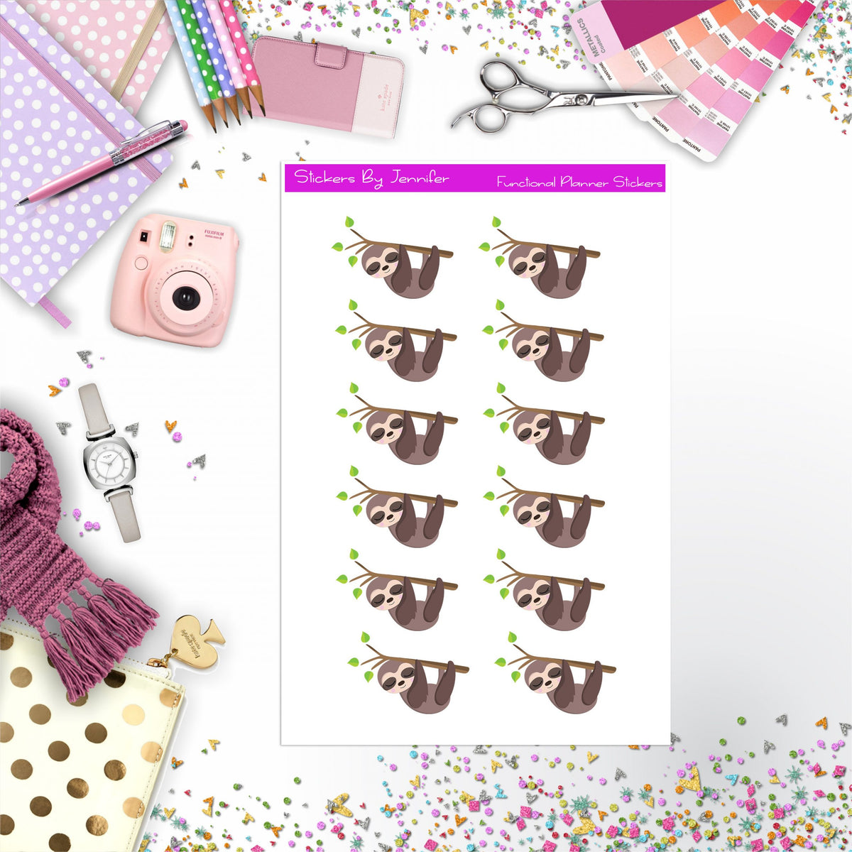 Sloth Stickers, Planner Stickers, Journal Stickers, Functional Planner Stickers, Stationary Stickers