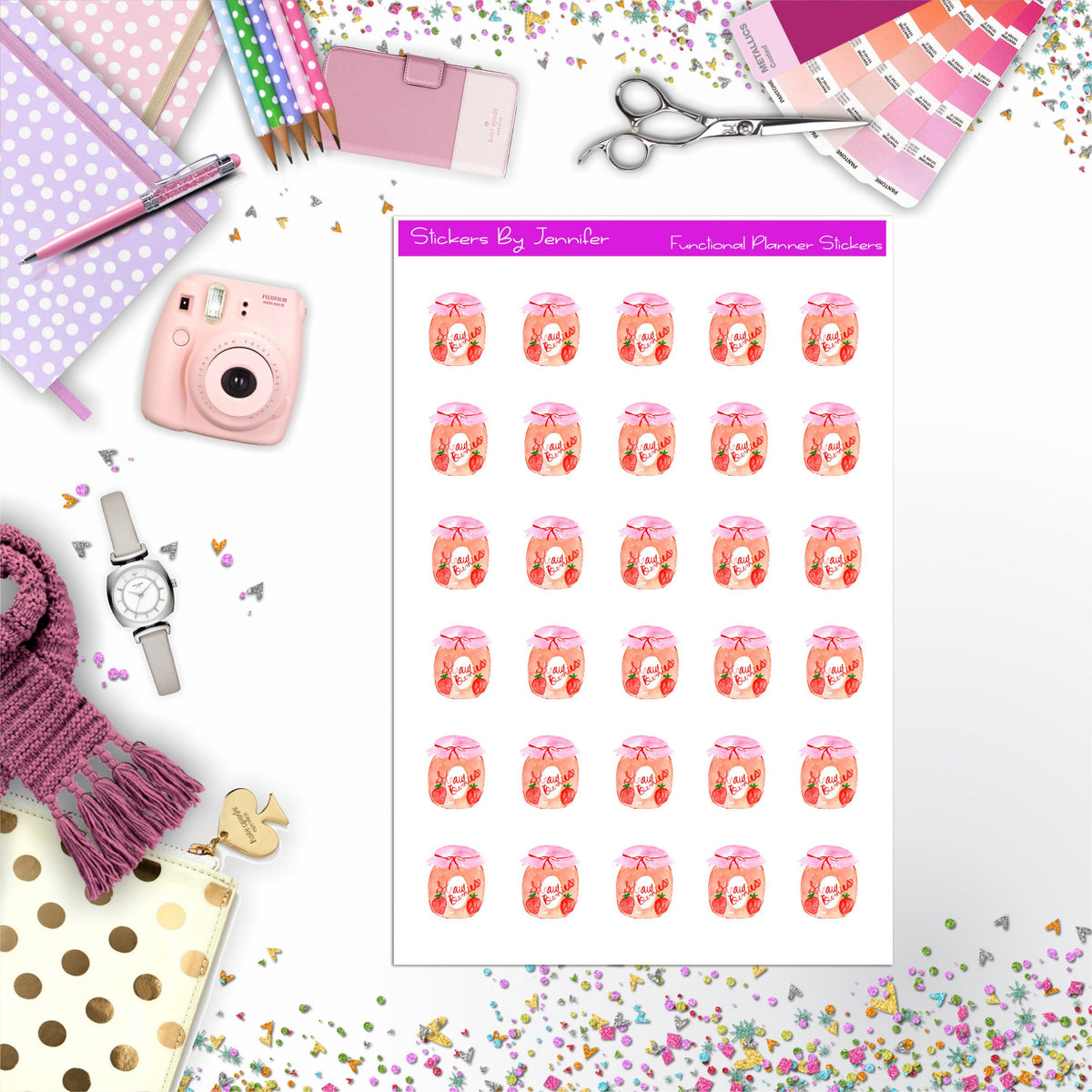Strawberry Jam Sandwich Stickers, Planner Stickers, Journal Stickers, Functional Planner Stickers, Stationary Stickers