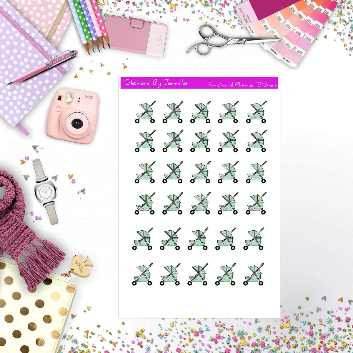 Stroller Stickers, Planner Stickers, Journal Stickers, Functional Planner Stickers, Stationary Stickers