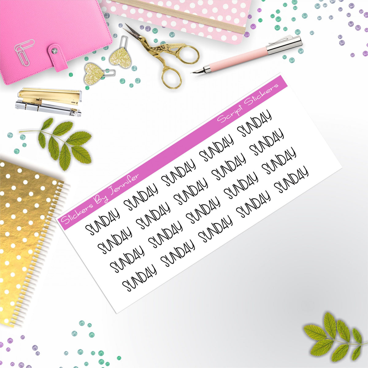 Sunday Script Stickers, Typography Stickers, Planner Stickers, Journal Stickers, Functional Planner Stickers, Stationary Stickers