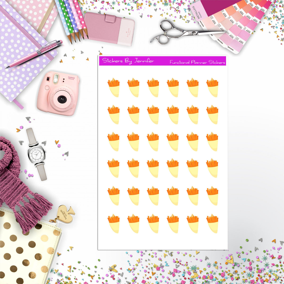 Sweet Potato Fries Stickers, Planner Stickers, Journal Stickers, Functional Planner Stickers, Stationary Stickers