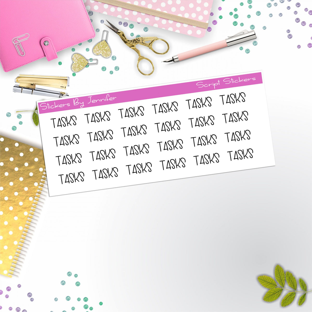 Tasks Script Stickers, Typography Stickers, Planner Stickers