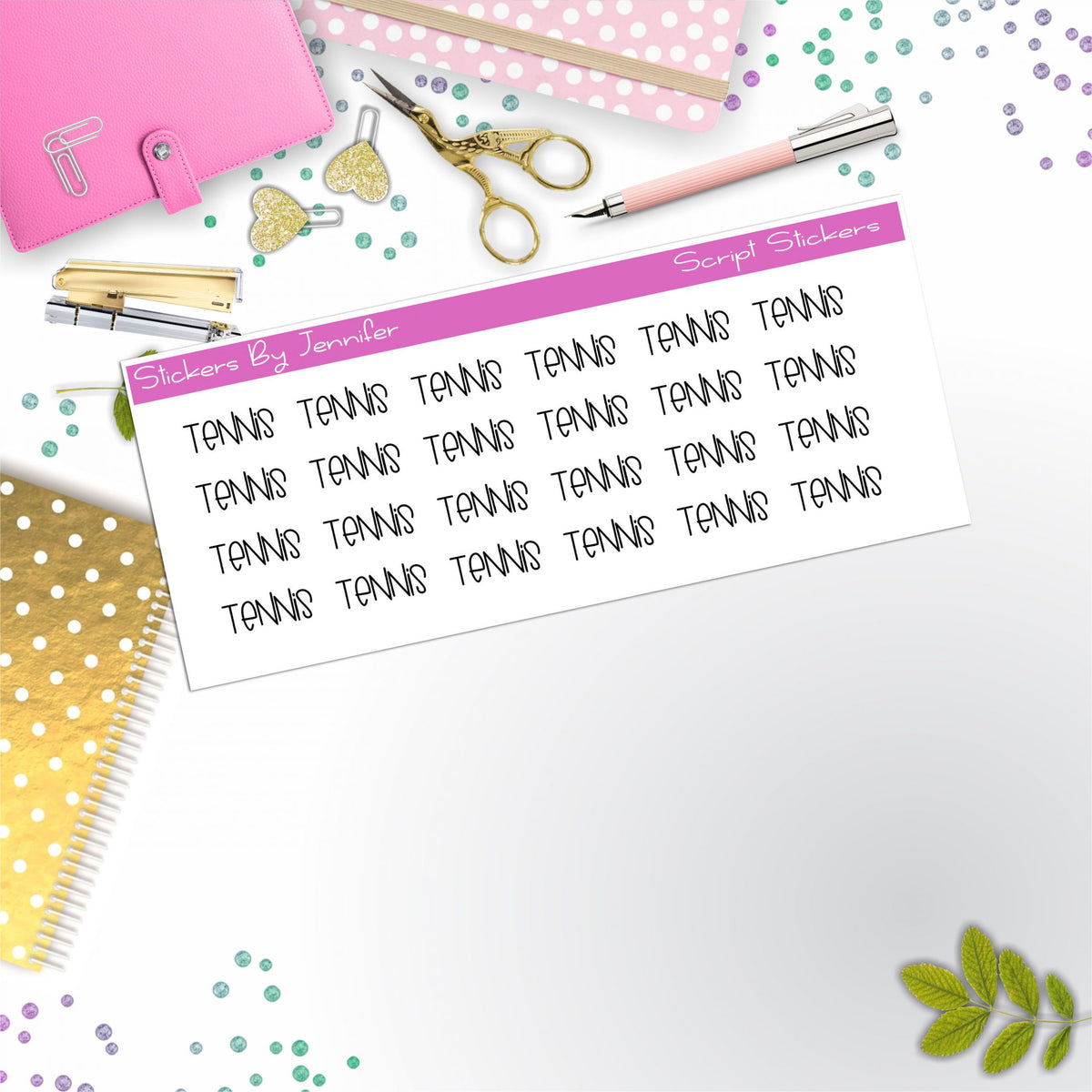 Tennis Script Stickers, Typography Stickers, Planner Stickers