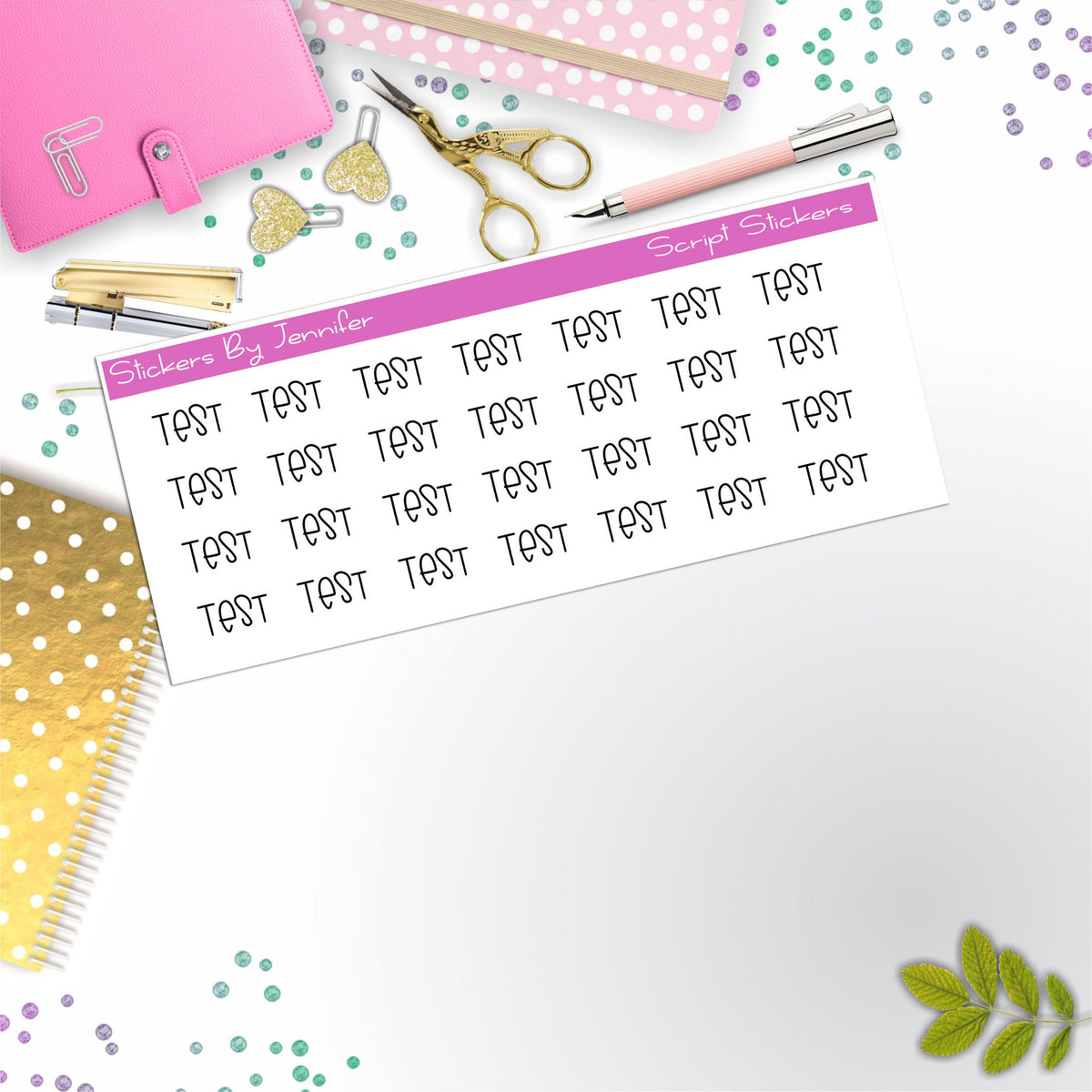 Test Script Stickers, Typography Stickers, Planner Stickers