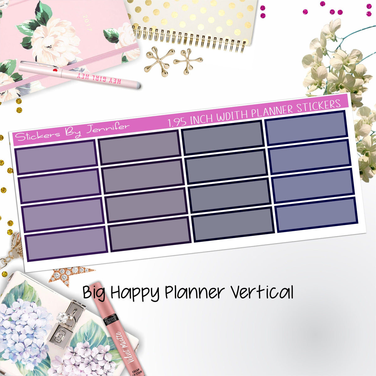 Tinted Rectangle 1.95 inch Width Quarter Boxes 402 for Big Happy Planner Vertical Planner Stickers