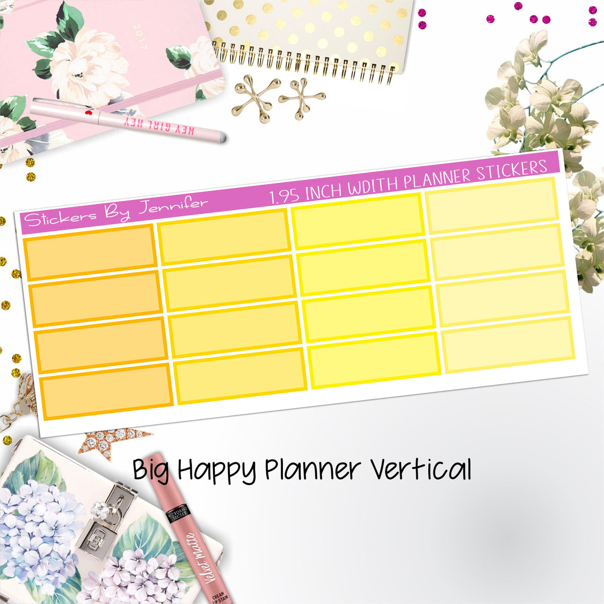 Tinted Rectangle 1.95 inch Width Quarter Boxes 411 for Big Happy Planner Vertical Planner Stickers