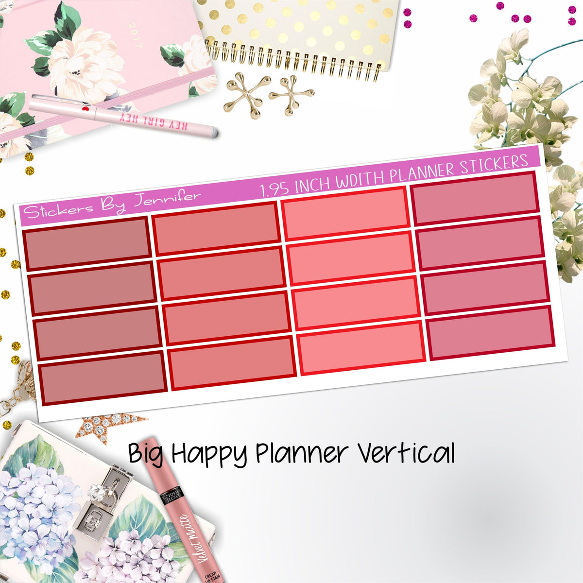 Tinted Rectangle 1.95 inch Width Quarter Boxes 414 for Big Happy Planner Vertical Planner Stickers