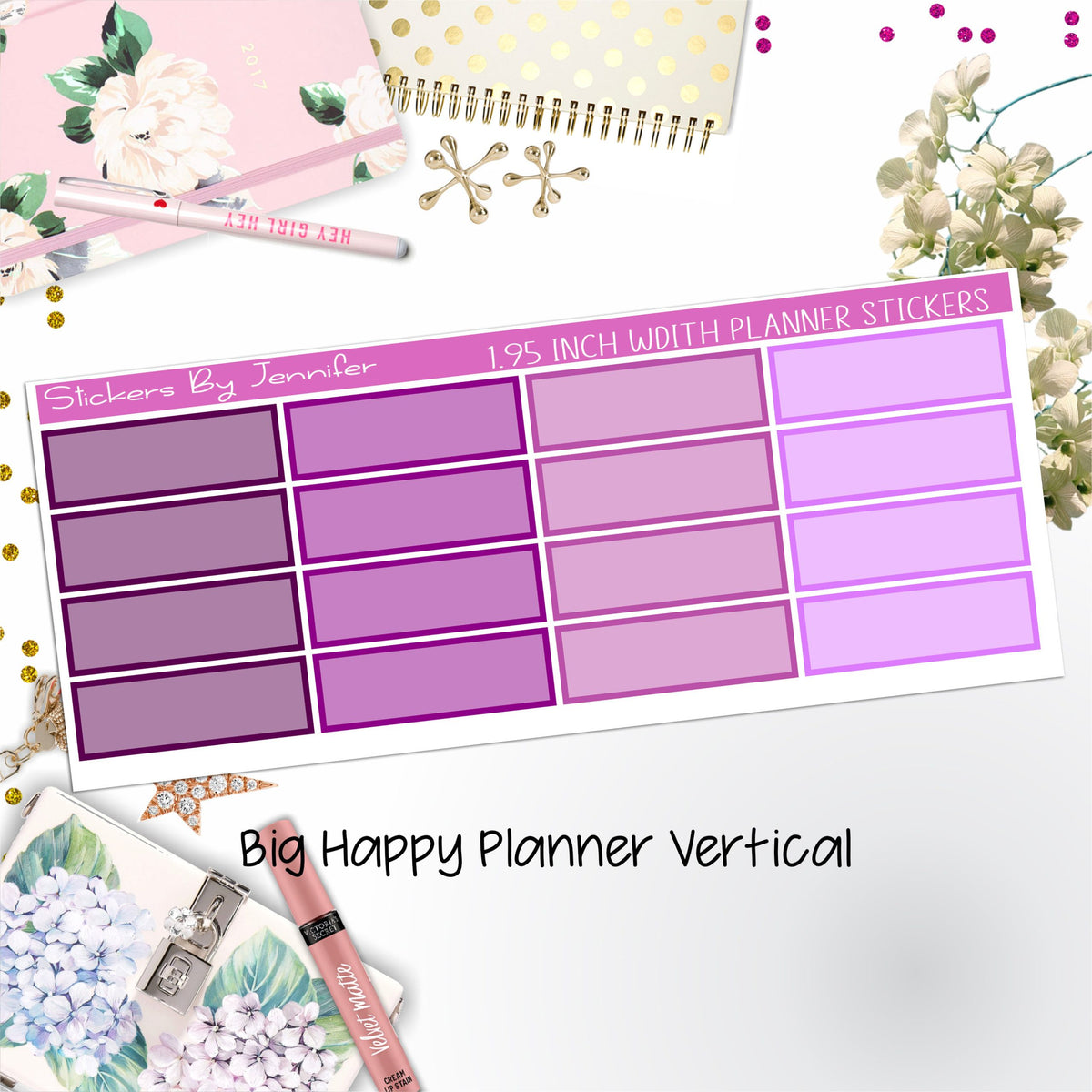 Tinted Rectangle 1.95 inch Width Quarter Boxes 418 for Big Happy Planner Vertical Planner Stickers