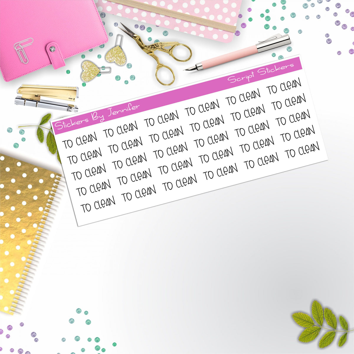To Clean Script Stickers, Typography Stickers, Planner Stickers