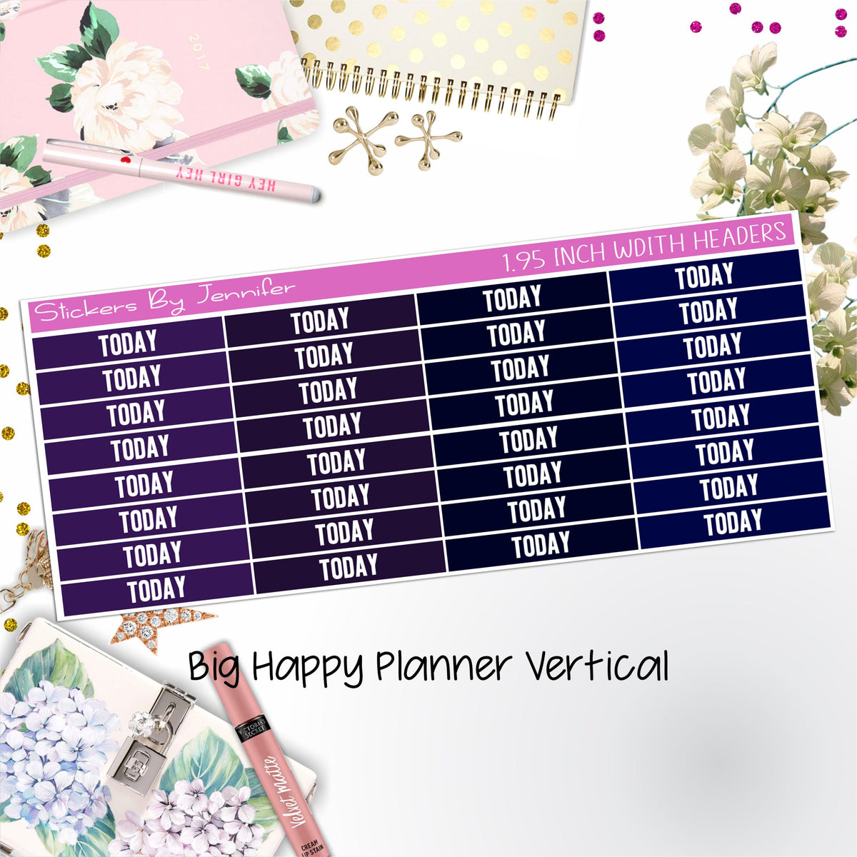 Today Headers 1.95 inch Width 477 for Big Happy Planner Vertical Planner Stickers
